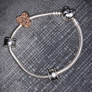 100% Authentic Pandora Charm Bracelet w/ 3 Charms